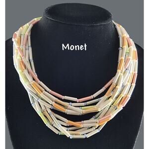 Vintage Monet Pastel Beaded Multi-strand Necklace, 1950s, 32"
